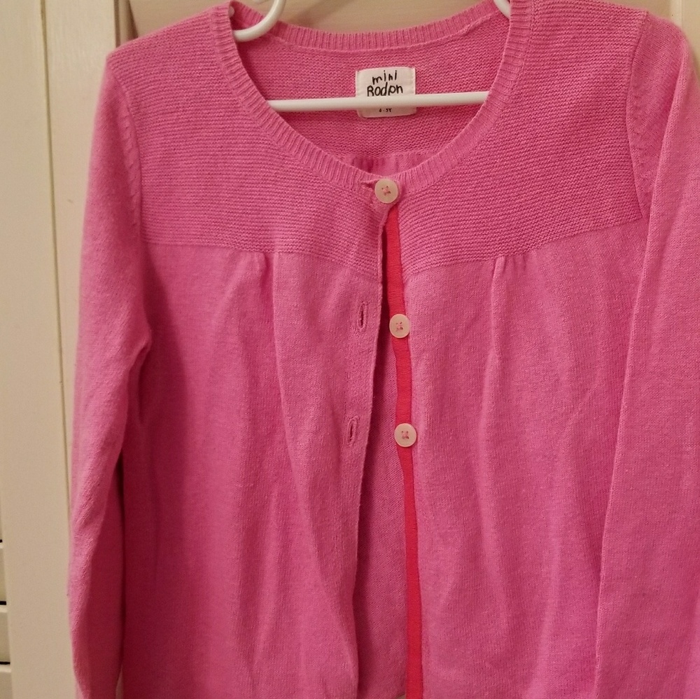 EUC Girl's Mini Boden Bright Pink Cardigan sz 4-5Y
